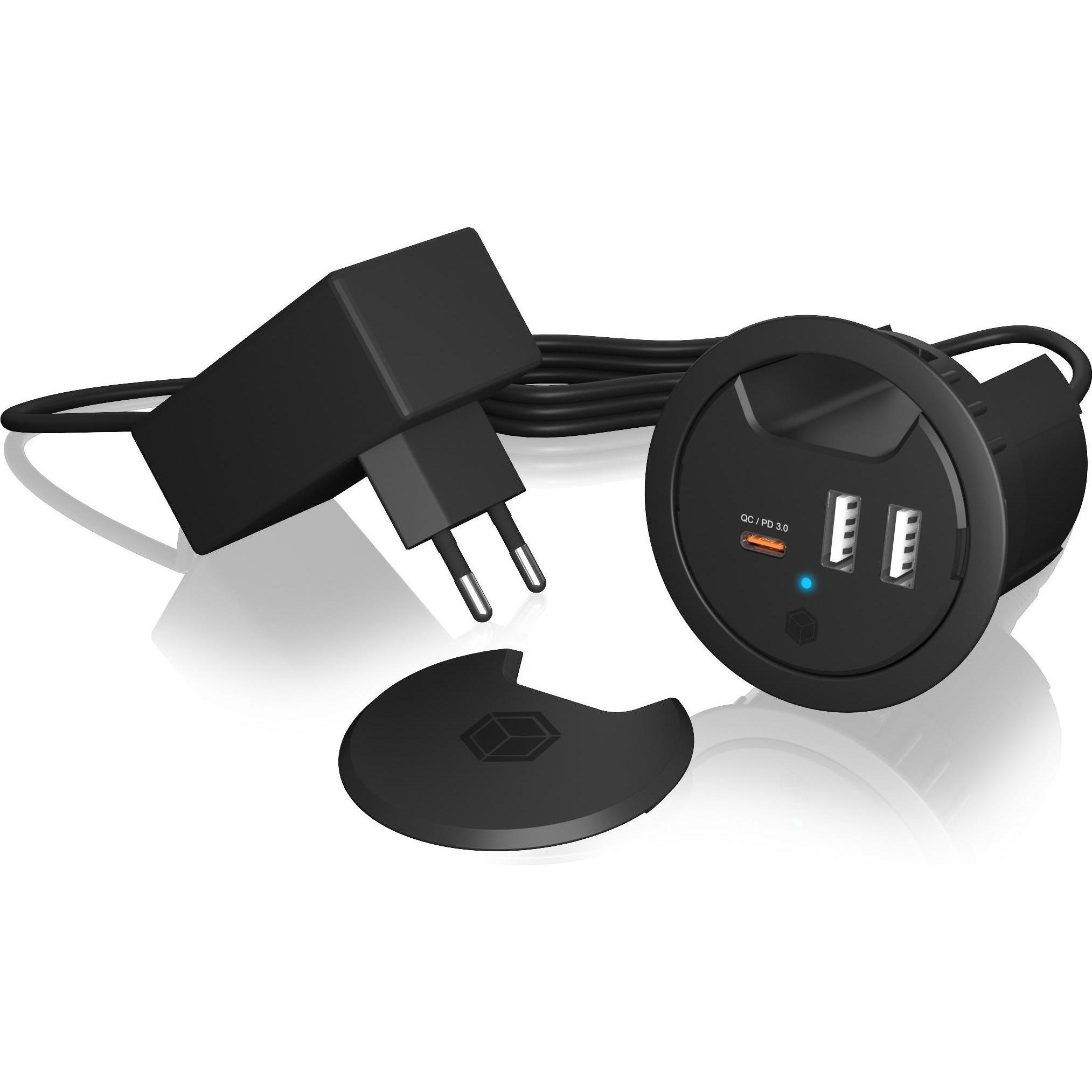 Icy Box IB-HUB1407 (30 W), USB Ladegerät, Schwarz