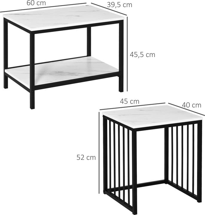 Image du produit Homcom Couchtisch Set MDF, Stahl Weiss+Schwarz