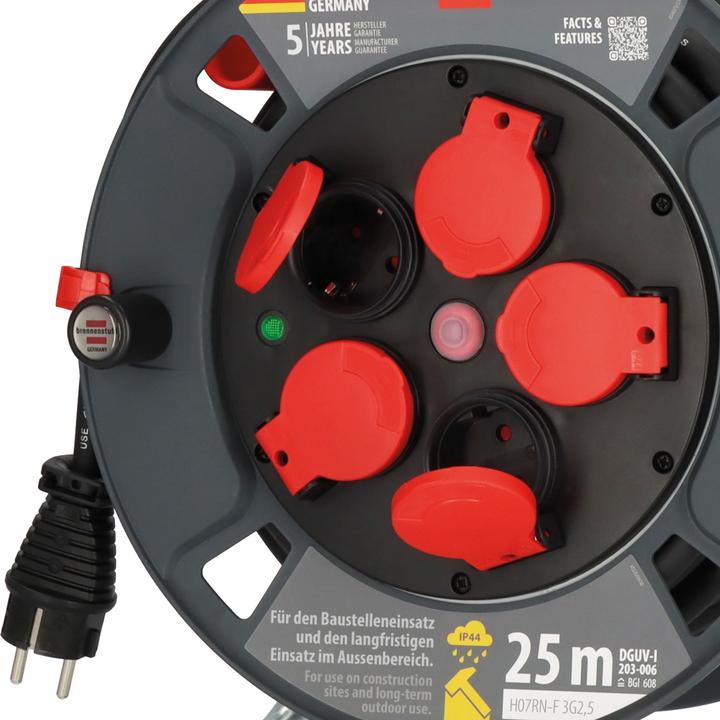 Immagine prodotto Brennenstuhl 9232250100 Avvolgitore di cavo 25 m nero con contatto di messa a terra (25 m, 2.50 mm².)