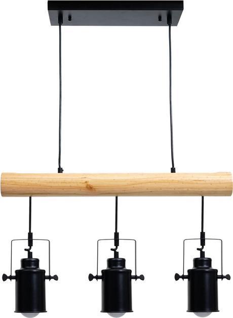 Image du produit Swisshandel24 Lampe à Suspendre, Industrial Vintage Bois Métal Noir - 3 Abat-jour Spot (E27)