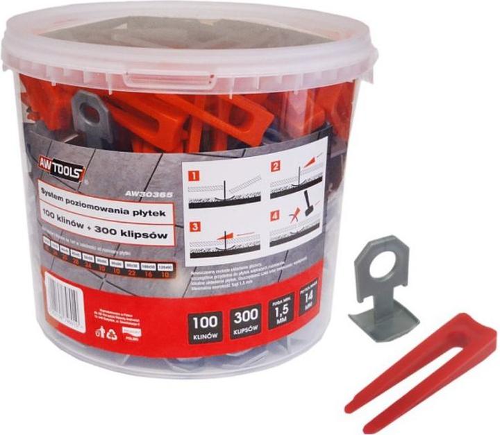 Immagine prodotto Awtools SISTEMA POZIOMOWANIA PŁYTEK STANDARD 1,5mm - 7-15mm - KLIPS 300szt. + KLIN 100szt.