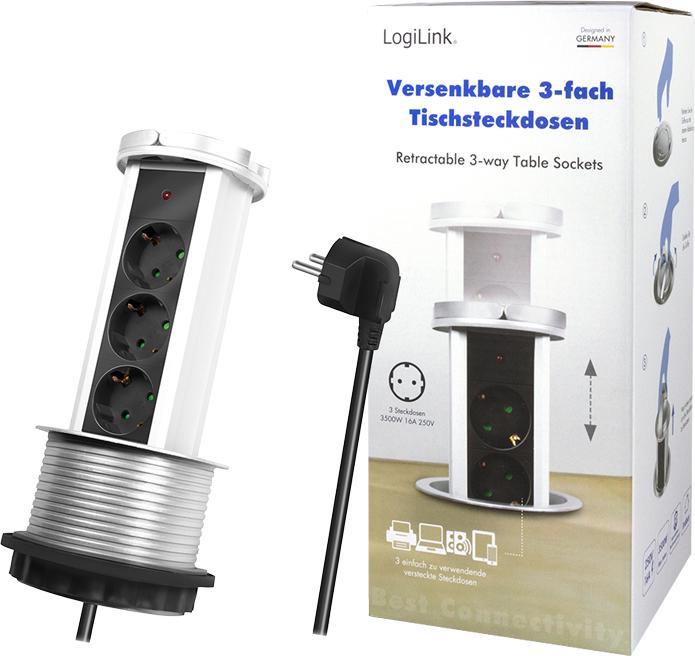 Image du produit LogiLink Unité de prise Pop-Up (3 x, CEE 7/3, 1.80 m)