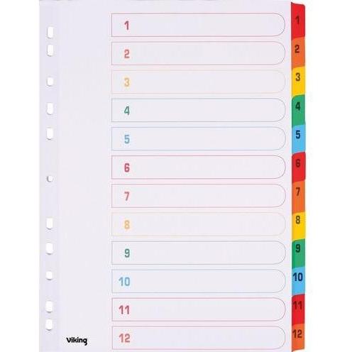 Office Depot, Ordner Zubehör, Register A4 Farbig assortiert 12-teilig 1 bis 12