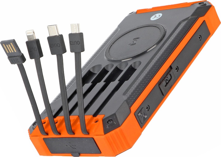 Actual product image AccuCell Powerbank with 4 charging cables, QI charging function, solar panel, LED light (20000 mAh)