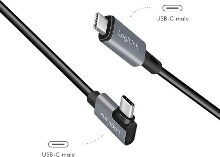 Produktbild LogiLink USB 2.0 Type-C-Kabel, C/M 90° zu USB-C/M, E-mark, PD, schwarz, 3 m (3 m, USB 2.0, 100 W)