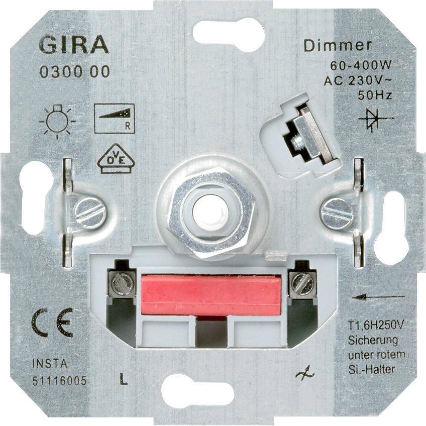 Gira LED Dimmer Drehaus 20-200W 030000 Glühlampe, Taster + Schalter, Grau