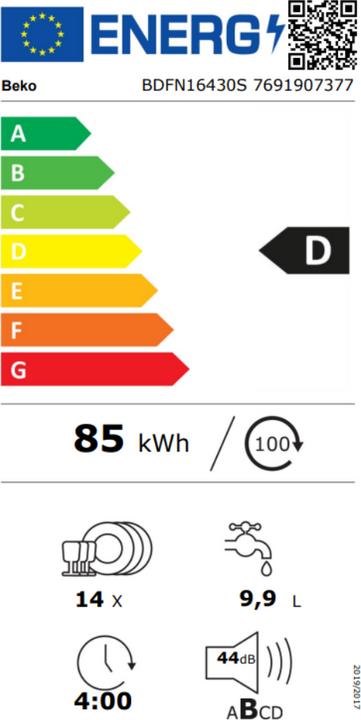 Etichetta energetica Beko BDFN16430S Lavastoviglie a libera installazione cm.