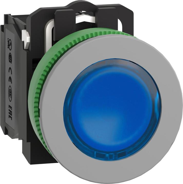 Produktbild Schneider Electric Leuchtdrucktaster kompl Flush Kunstst blau 30mm 230V IP69K