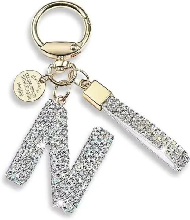 Actual product image Swissdetector Keyring with initial - N - Strass - Glitter - Silver