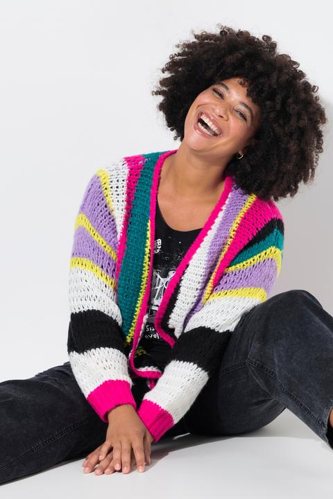 Produktbild Angel of Style Strickjacke, Straight Fit, bunten Streifen, Ballonärmel (50, 52)