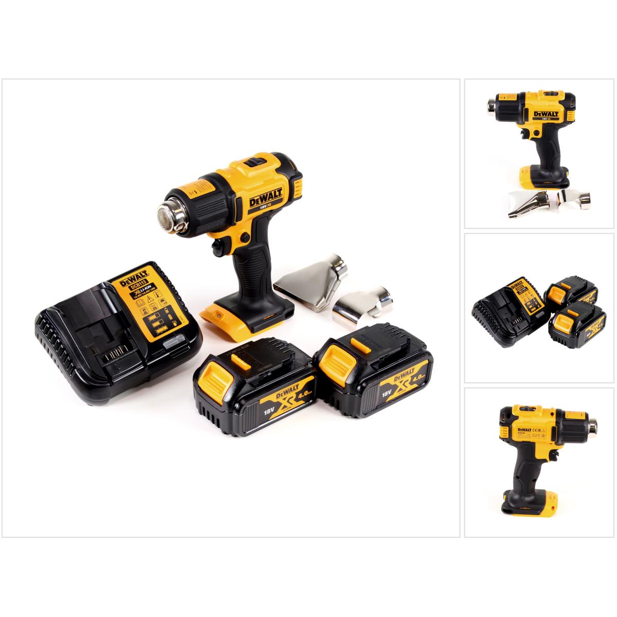 DeWalt, Essiccatore ad aria calda, DCE 530 M2 Pistola termica a batteria 18V 530°C + 2x batteria 4,0Ah + 1x caricatore + superficie e
