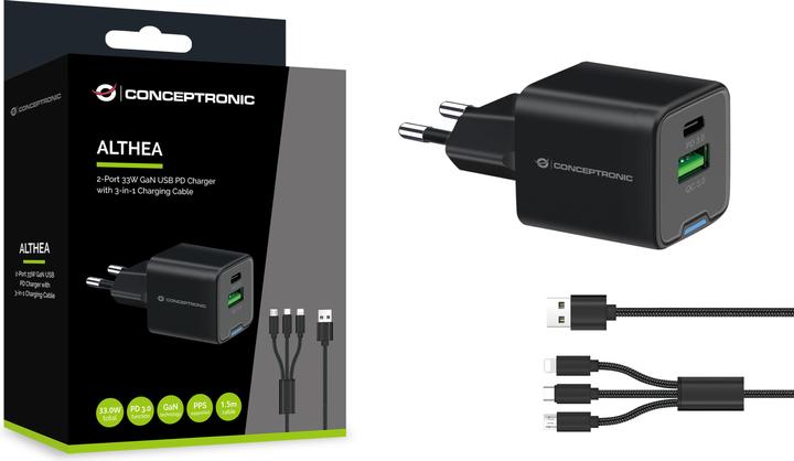 Image du produit Conceptronic Chargeur 2Port 33W,1xUSB-C,3-in-1 USB-A PD sw (33 W, 2 ports)