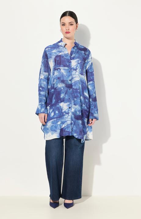 Actual product image Ulla Popken Tye Dyed Long Sleeve Button Down Tunic Blouse (50, 52)