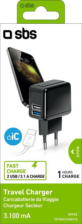 Image du produit SBS Chargeur de voyage avec double port USB 3 100 mAh (2 ports)