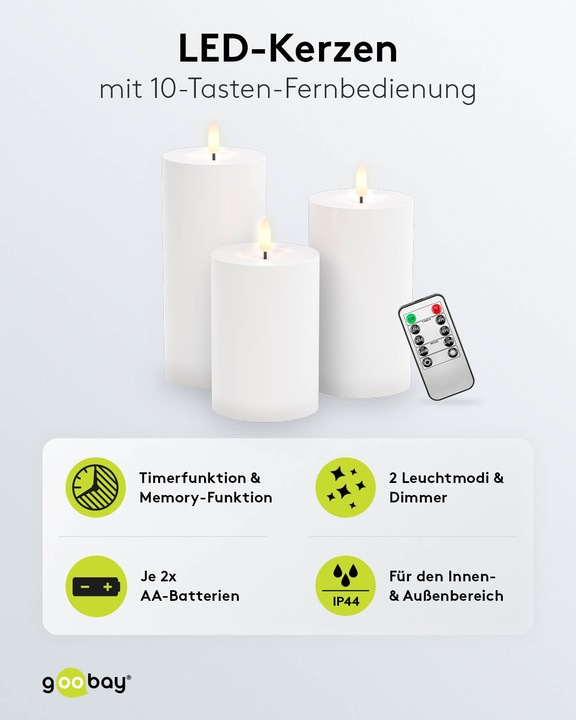 Image du produit Goobay Lot de 3 bougies LED "Outdoor (3 x)