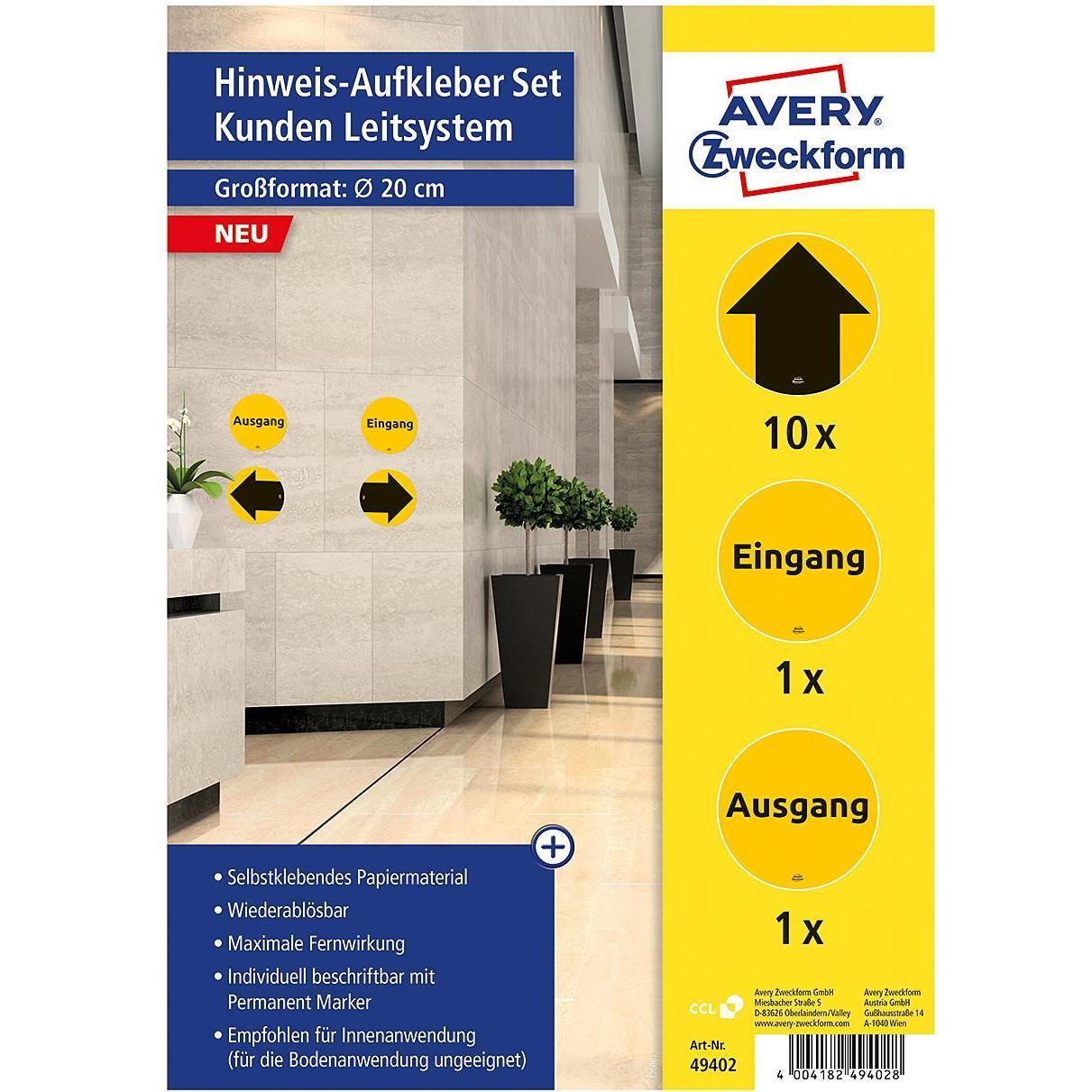 Avery Dennison, Sticker, -Zweckform Hinweisschild Ausgang, Eingang, Pfeil Folie selbstklebend (Ø) 20 mm 20 mm 12 St.