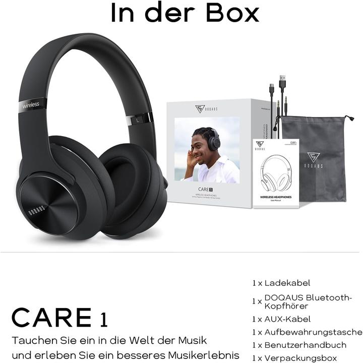 Actual product image Doqaus Bluetooth Over-Ear Kopfhörer mit 3 EQ-Modi (NC, 90 h, Cable, Wireless)