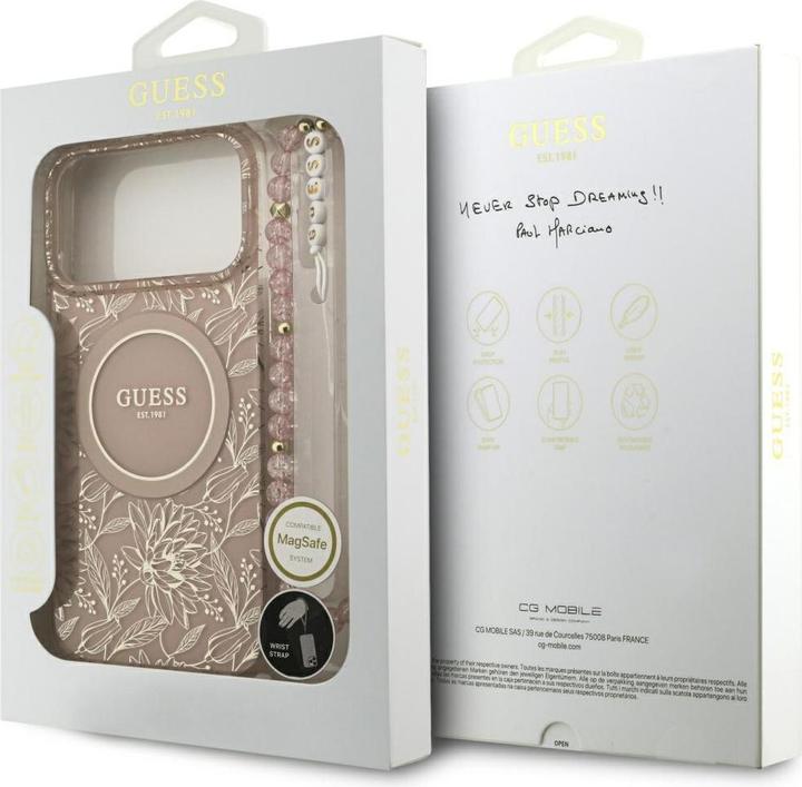 Produktbild Guess Case Magsafe IML Case Flowers Electroplated Allover With Beads Strap For iPhone 17 Pro Max Pin (Apple iPhone 17 Pro Max)