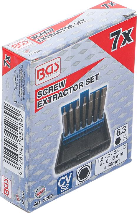 Actual product image BGS Screw Extractor Set for damaged internal Hexagon 1.5 - 6 mm 7 pcs.