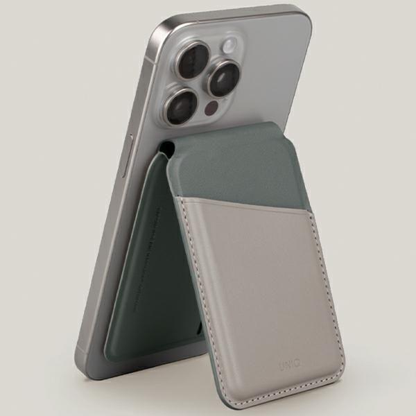 Image du produit Uniq Lyden DS magnetyczny portfel RFID i stojak na telefon beżowo-zielony/ivory-lichen green