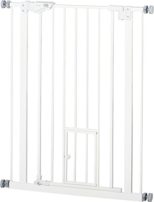 Produktbild Swisshandel24 Türgitter mit Katzenklappe, Montage ohne Bohren, variable Breite 74-80 cm, einhändiges Öffnen, Metal (74 cm)