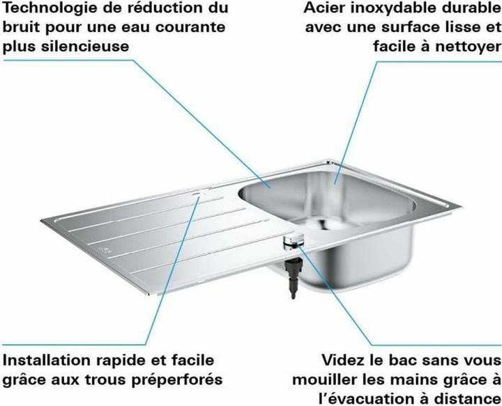 Produktbild Grohe K200 Edelstahlspüle mit Abtropffläche (Aufsatzspülbecken, 50 cm, 86 cm)