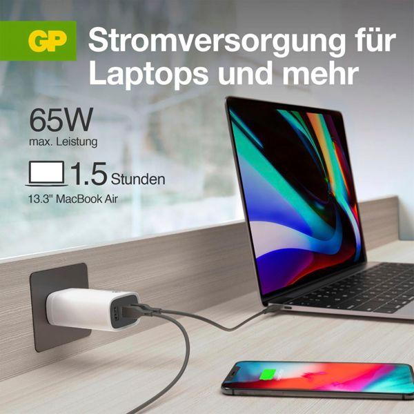 Image du produit GP Batteries GP GaN Adaptateur de charge rapide USB 65W PD 2xUSB-C & 1xUSB-A blanc (65 W)