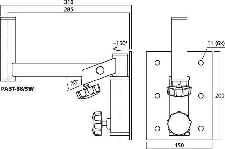 Produktbild Img Stage Line PALautsprecherHalterung Neigbar (1 Stk., Wandmontage, Neigbar, Schwenkbar)
