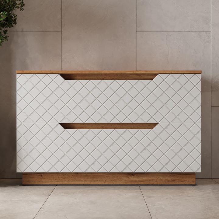 Actual product image Vicco Waschbeckenunterschrank Lotta, Eiche/Weiss mit Kachelstruktur, 99.4 x 62.5 cm mit 2 Schubladen (99.40 x 32 x 62.50 cm)