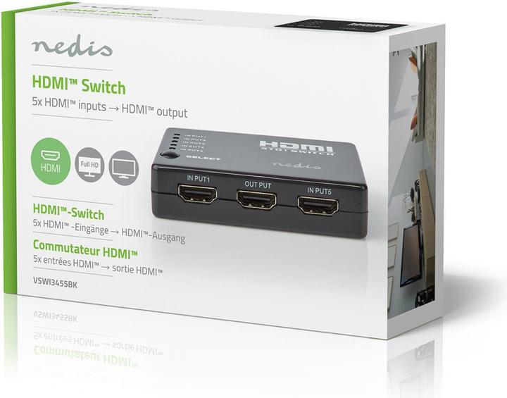Image du produit Nedis Commutateur HDMI T 5-Port Port(s) 5X HDMIT Entrée 1x HDMIT Sortie 1080p 3.4 Gbps ABS Noir