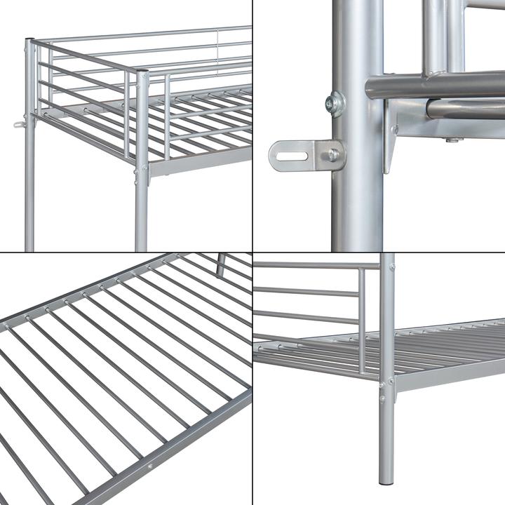Produktbild En.Casa Metall-Etagenbett Soppsar mit 2 Matratzen 200x90 cm Silber (90 x 200 cm)
