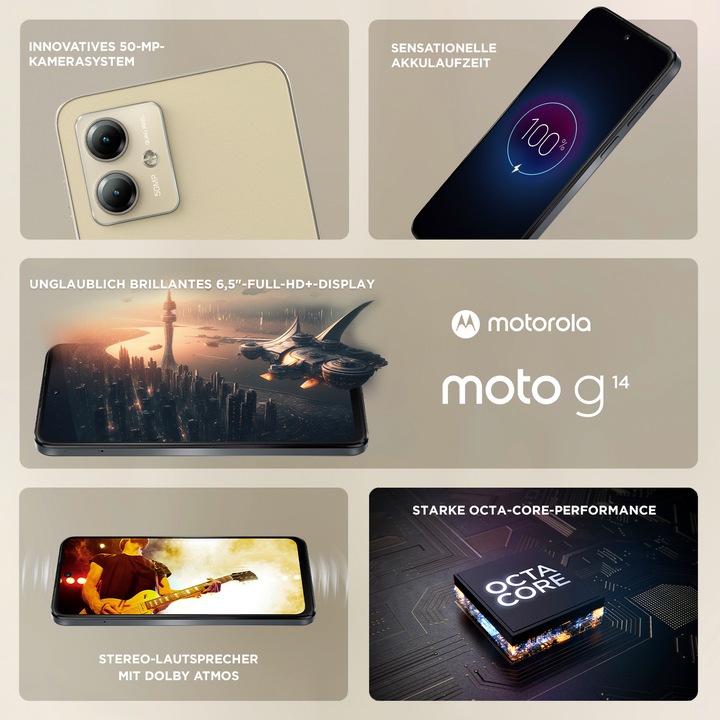 Produktbild Motorola Moto G14 (128 GB, Butter Cream, 6.50", Dual SIM, 50 Mpx, 4G)