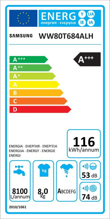 Label énergétique Samsung WW80T684ALH/S5 WW6800 (8 kg, Gauche)