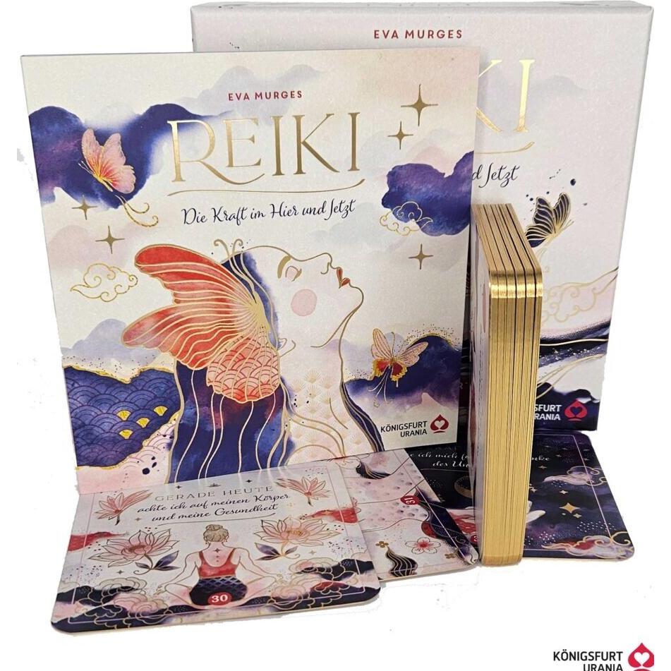 Reiki – Die Kraft im Hier und Jetzt: 32 Achtsamkeitskarten mit Goldfolie und Goldschnitt, Ratgeber von Eva Murges
