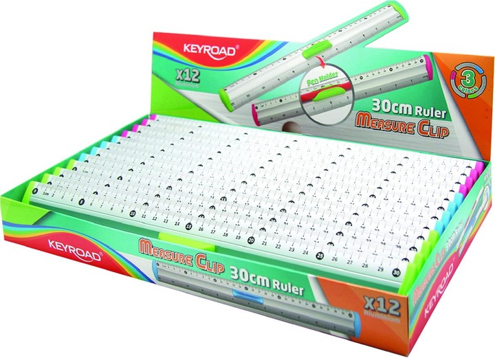 Actual product image Keyroad Ruler with measure clip-holder, 30 cm, packed in display, mixed colours (325 mm)