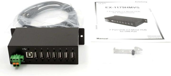 Image du produit Exsys GmbH 7 Port USB 2.0 Metall HUB (Din-Rail) et 15KV ESD protection contre les surtensions (USB-B, 7 ports)