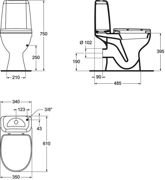 Produktbild Ideal Standard Toilet, stand Vidima Korona W908001, with lid, 350x610 mm