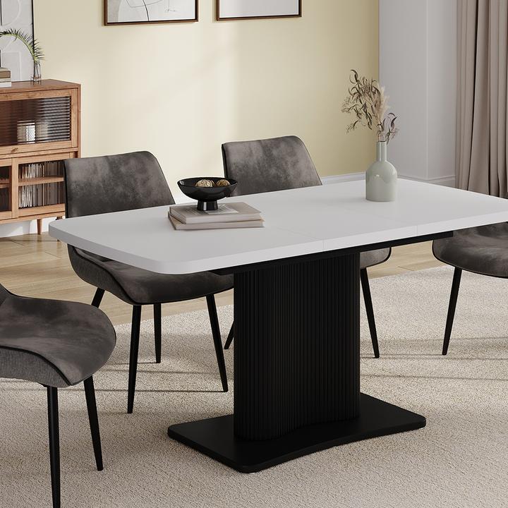 Produktbild Vicco Esstisch Fenaro, Weiss/Schwarz/Schwarz, 120 x 80 cm ausziehbar (120 x 80 x 77.40 cm)