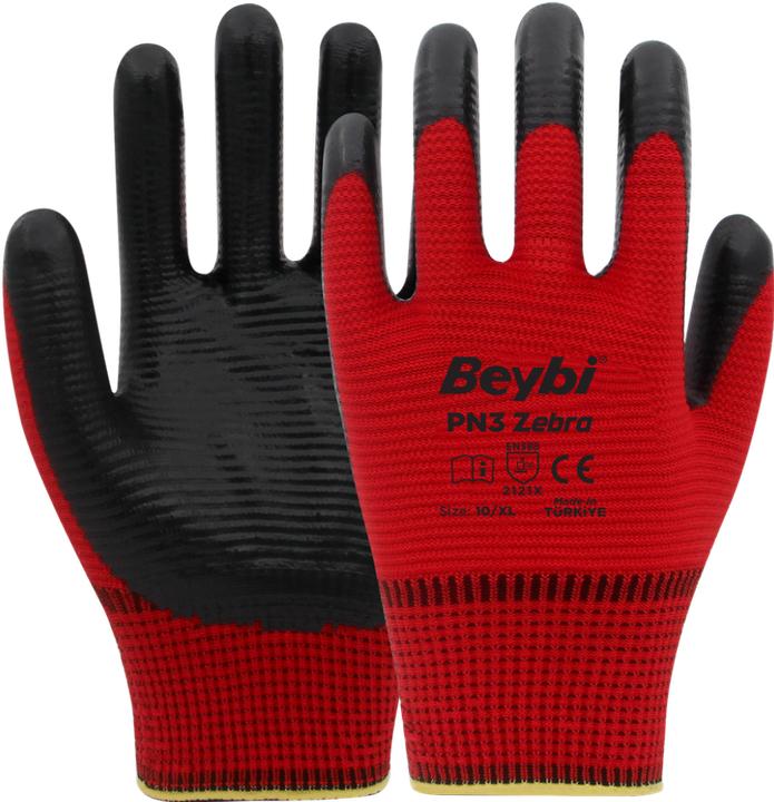 Actual product image Beybi 12 pairs of work gloves, polyester, red and black (10)