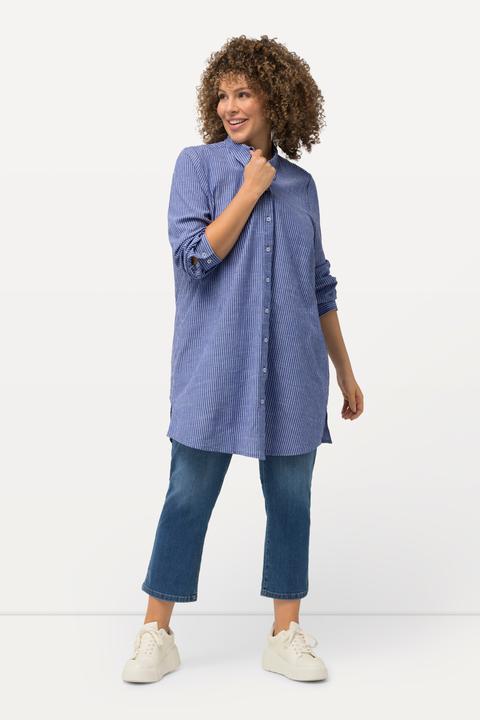 Produktbild Ulla Popken Longbluse, Streifen, A-Linie, Hemdkragen, Langarm (54)