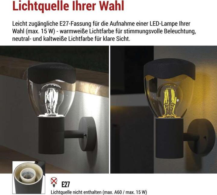 Image du produit Emos LED GARDEN LIGHT,E27,IP44,MAX 15W,WALL MOUNTED (E27, IP44)