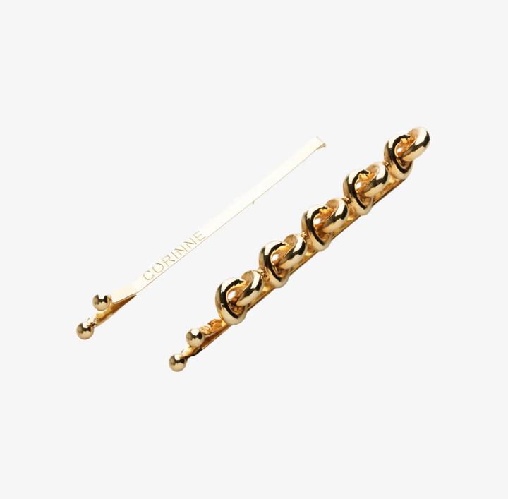 Actual product image Corinne World - Hair Slider 5 Knots & Plain Gold (2 pcs.)