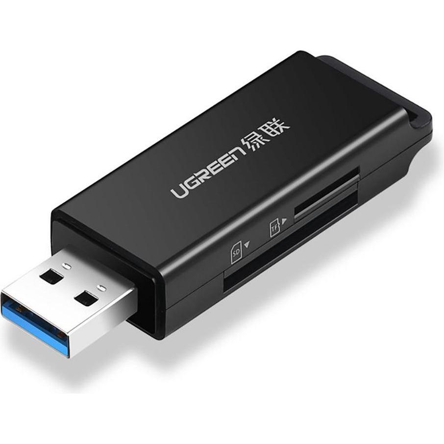 Ugreen CM104 SD/microSD USB 3.0 geheugenkaartlezer (zwart) (USB 3.0), Geheugenkaartlezer, Zwart