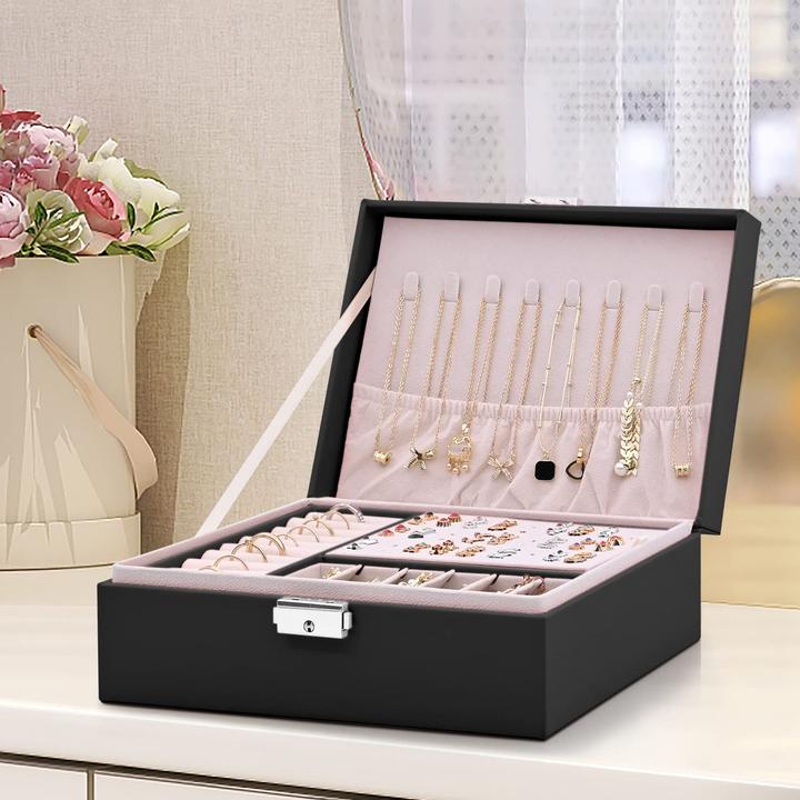 Produktbild Only-Bags.Store Schmuckkästchen 2 Schichten Pu-Leder-Schmuck Aufbewahrung Portable abschliessbare