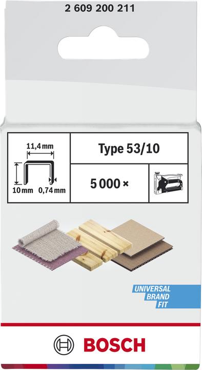 Produktbild Bosch Professional Zubehör Feindrahtklammer Typ 53, 11,4 x 0,74 x 10 mm, 5000er-Pack