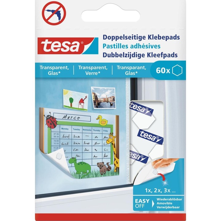 Produktbild tesa Doppelseitige Klebepads transparent, Glas, 60 Stück