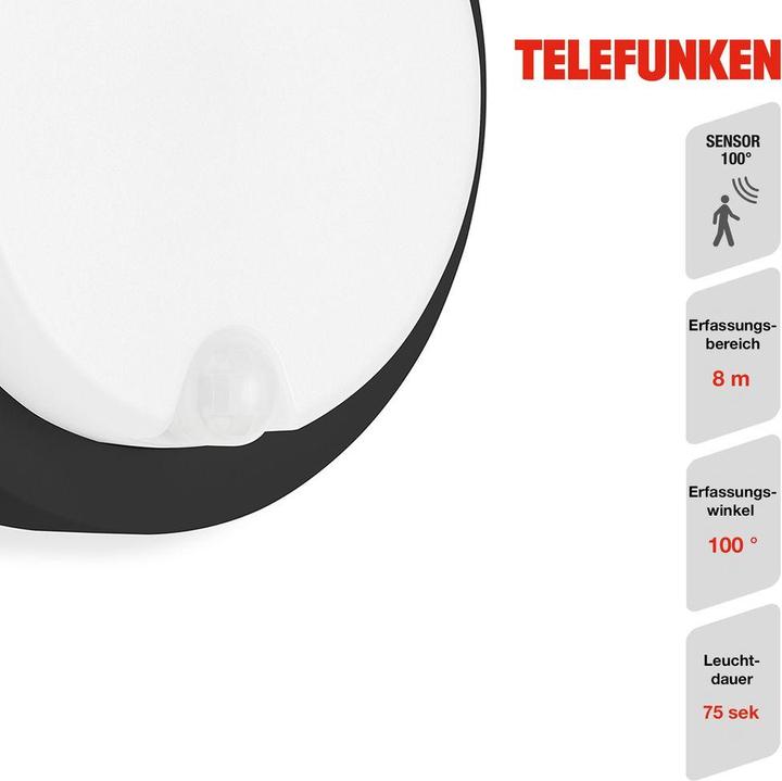 Actual product image Telefunken LED outdoor light, sensor, black, 1xLED board (1250 lm, IP44)