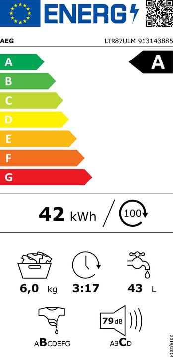 Energie-Label AEG LTR87ULM Bovenlader met Trommelverlichting en 100,= cashback via (6 kg, Oben)