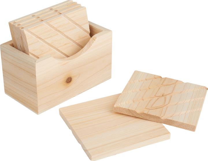 VBS Wooden box with 6 coasters, pine wood (6x, Glass coaster)