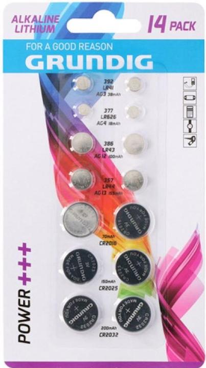 Actual product image Grundig Button cell 14 pieces (14 pcs., AG12, AG4, CR2016, CR2025, CR2032, LR41, LR44, 38 mAh)